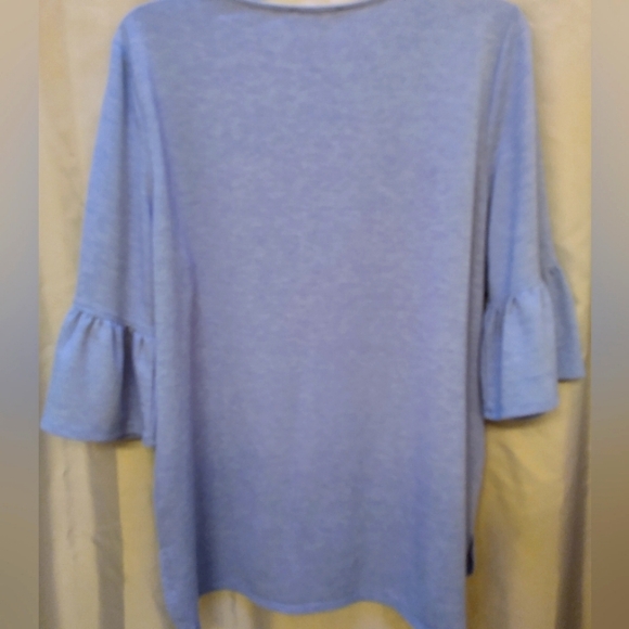 Adrianna Papell Heather Chambray Scooped Neck, Flared 3/4 Length Sleeved Top - Picture 3 of 6